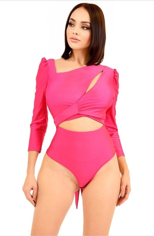 Fuchsia Puff Sleeve Bodysuit