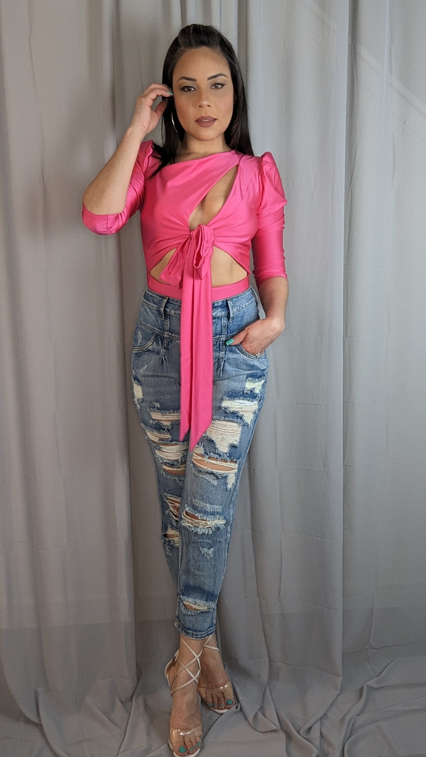 Fuchsia Puff Sleeve Bodysuit