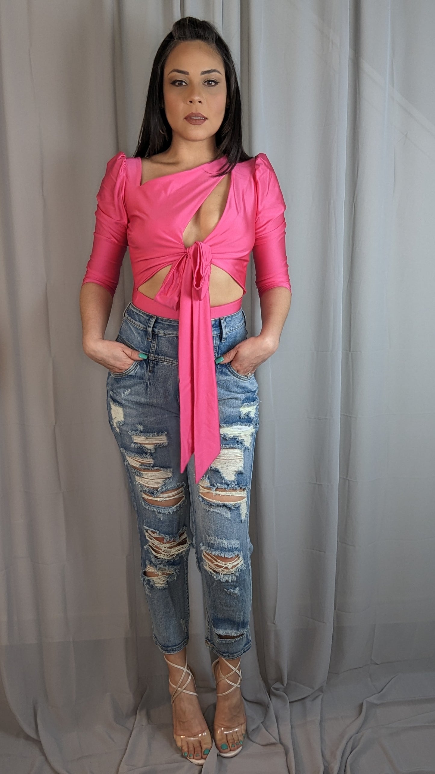 Fuchsia Puff Sleeve Bodysuit